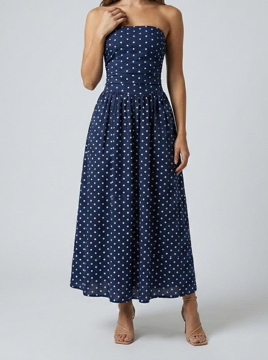 Polka Dot Wedding Guest A-Line Maxi Dress
