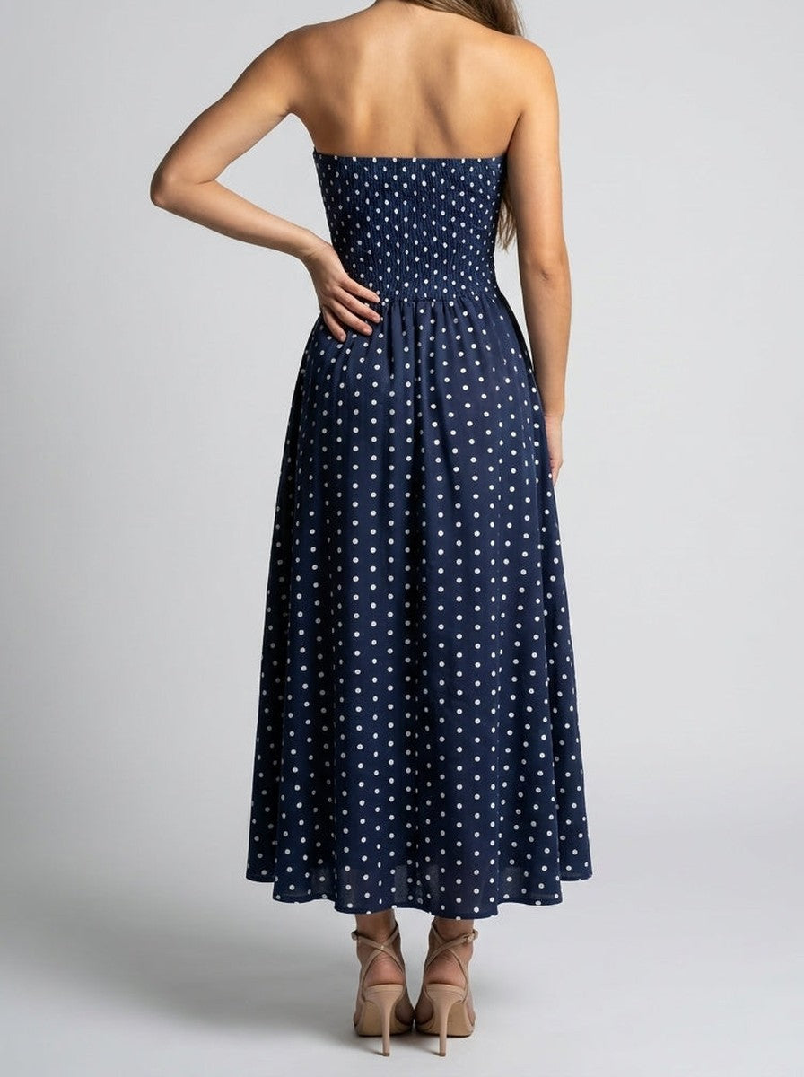 Polka Dot Wedding Guest A-Line Maxi Dress