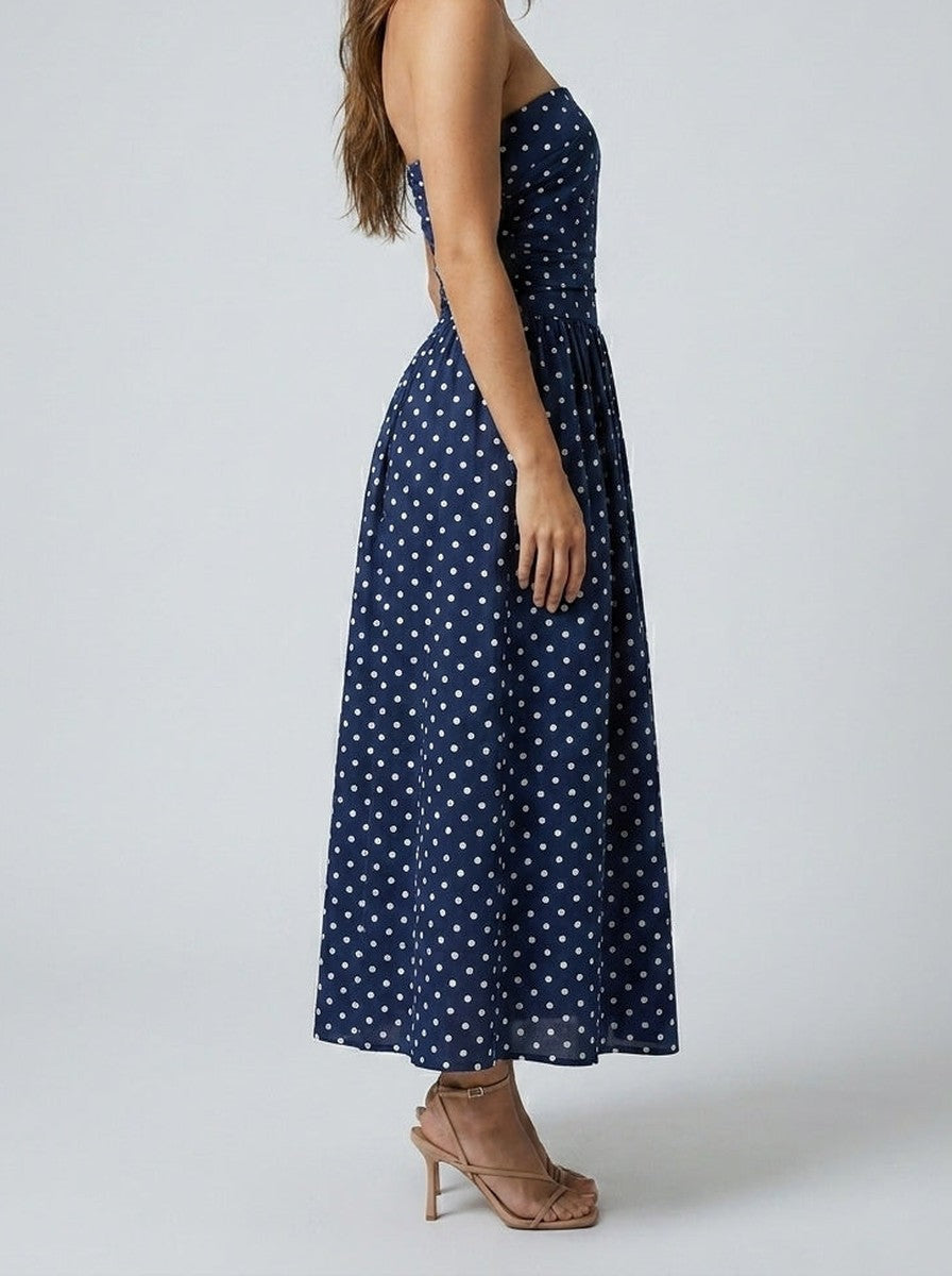 Polka Dot Wedding Guest A-Line Maxi Dress