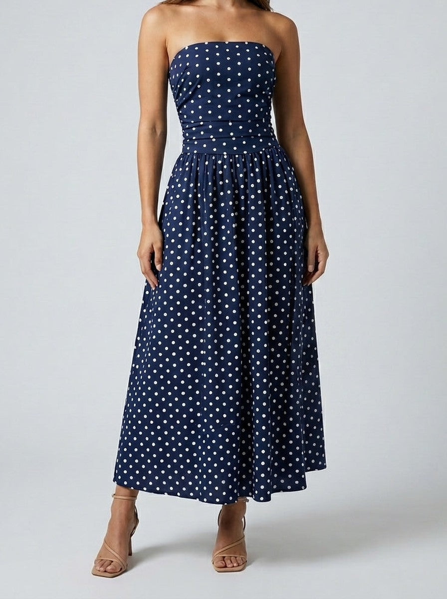 Polka Dot Wedding Guest A-Line Maxi Dress