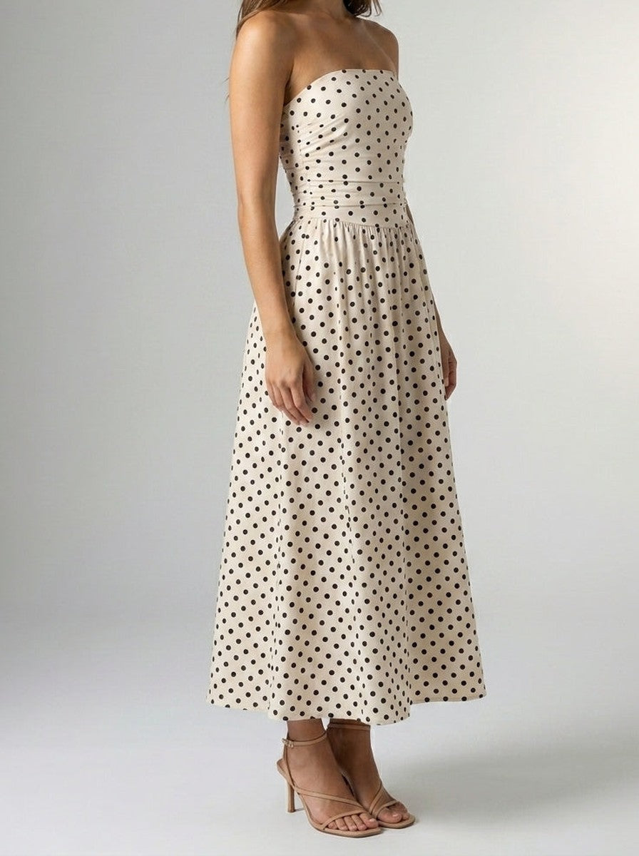 Polka Dot Wedding Guest A-Line Maxi Dress