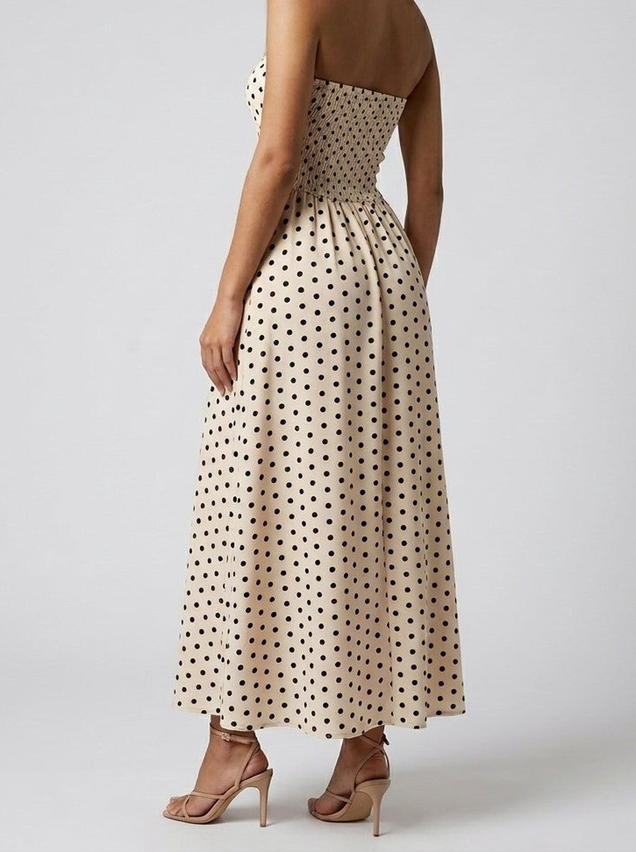 Polka Dot Wedding Guest A-Line Maxi Dress