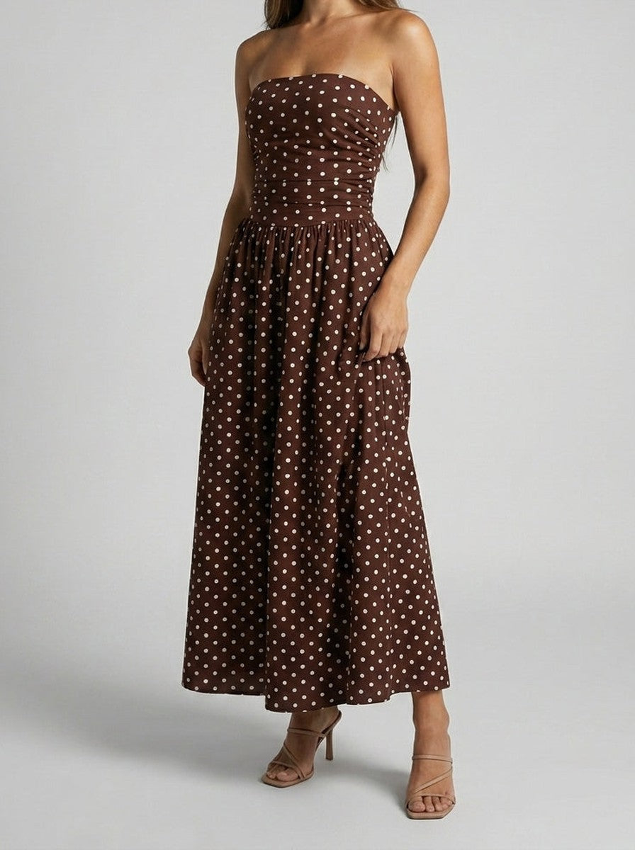 Polka Dot Wedding Guest A-Line Maxi Dress