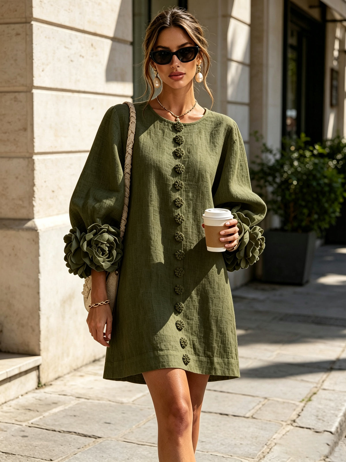 Relaxed Long Sleeve Mini Shift Dress