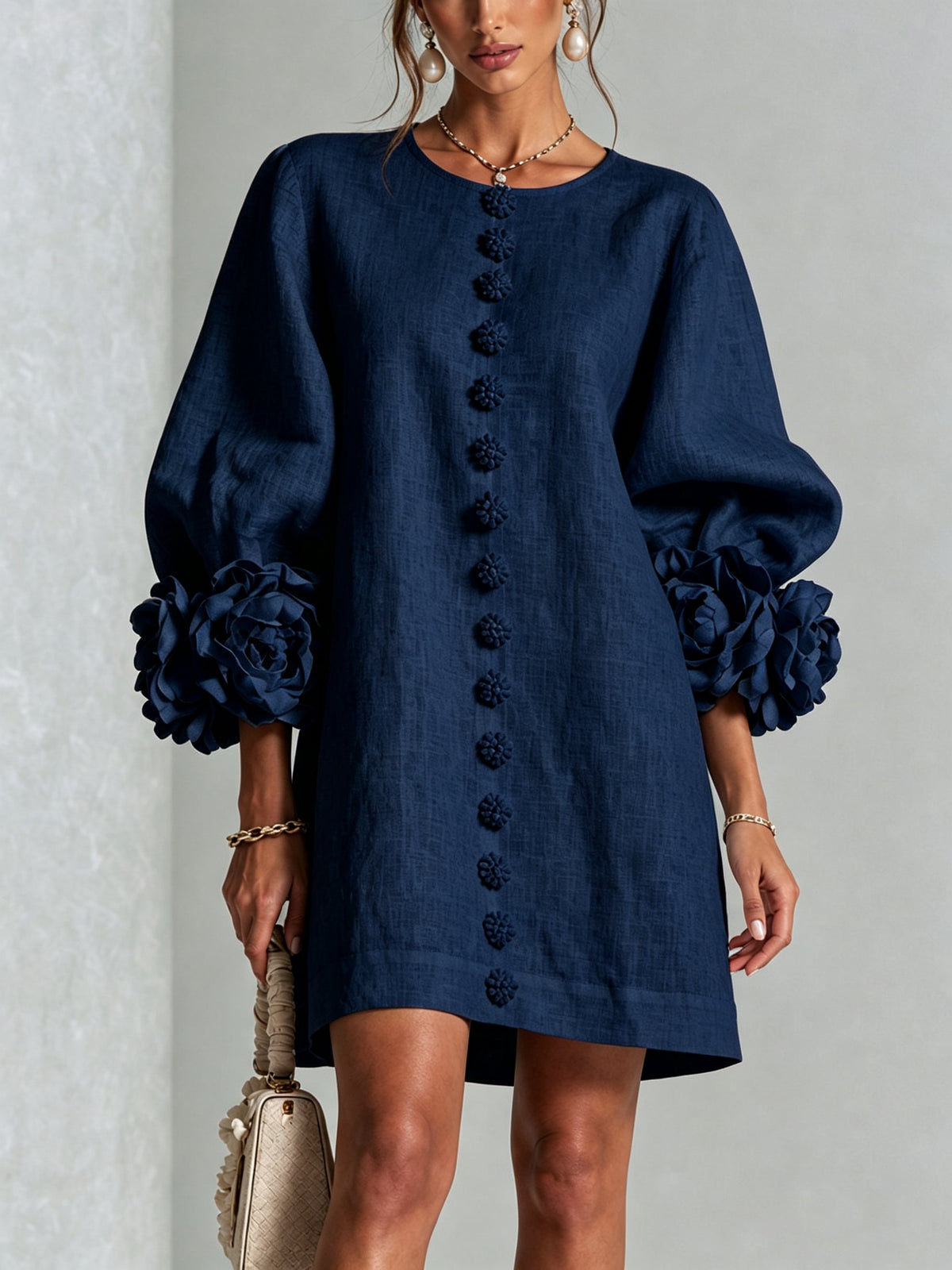 Relaxed Long Sleeve Mini Shift Dress