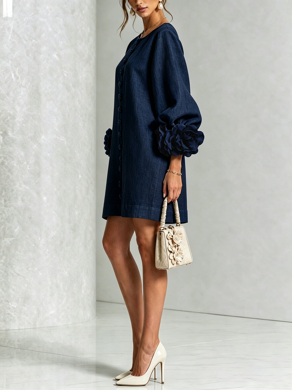 Relaxed Long Sleeve Mini Shift Dress