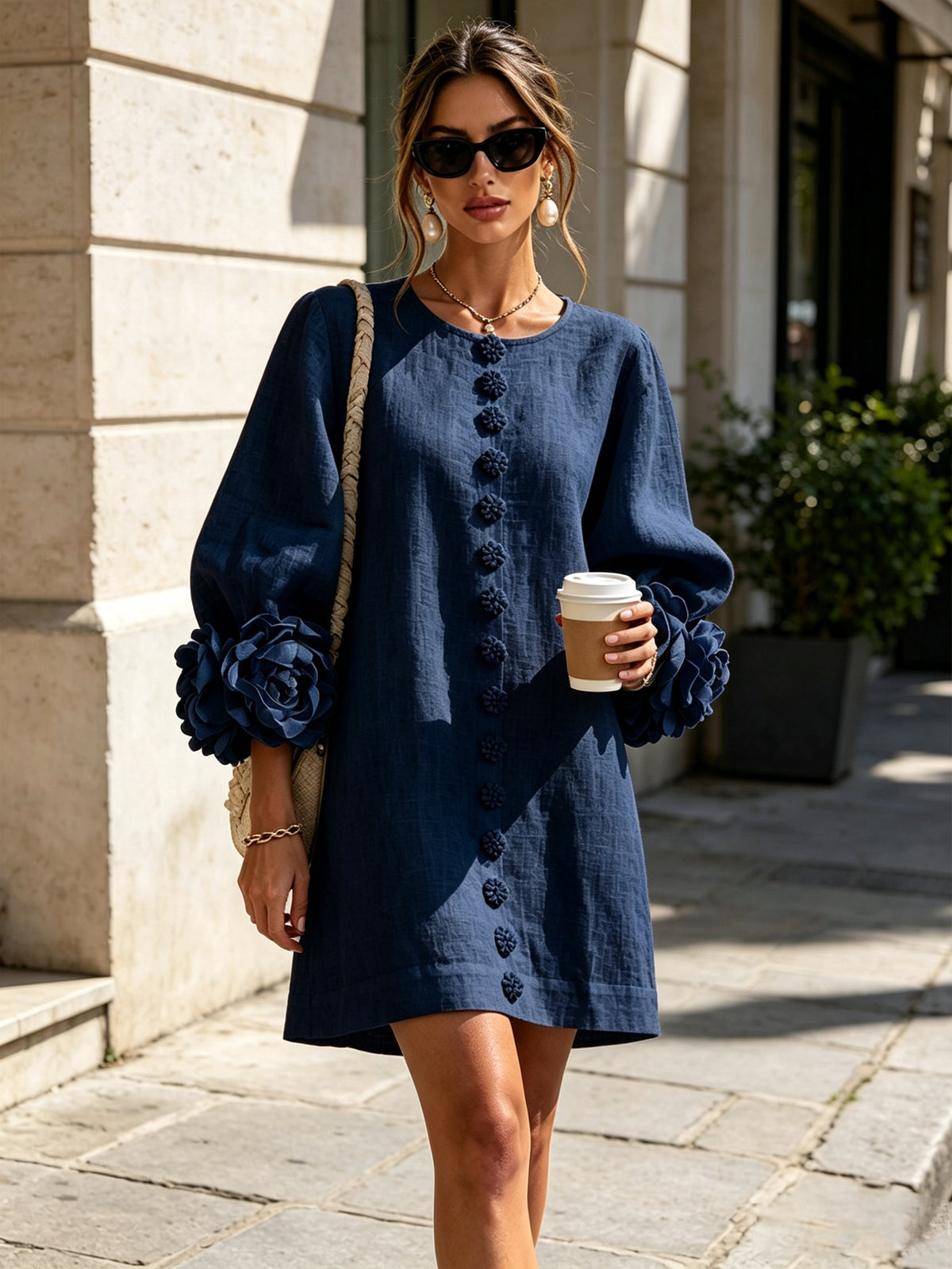 Relaxed Long Sleeve Mini Shift Dress