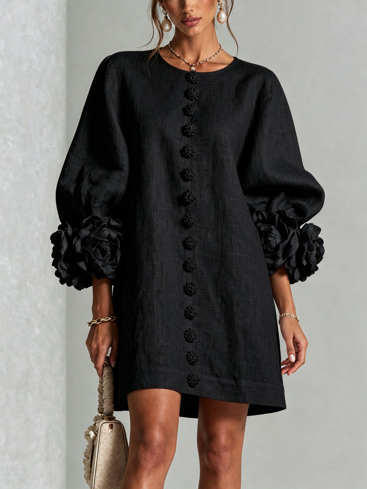 Relaxed Long Sleeve Mini Shift Dress