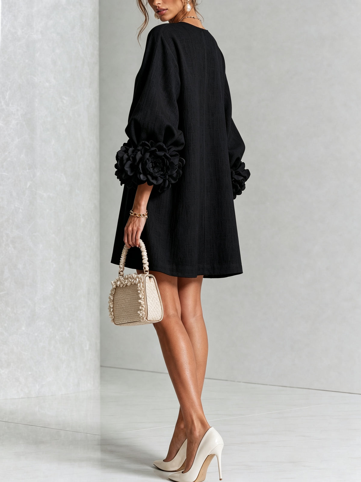 Relaxed Long Sleeve Mini Shift Dress