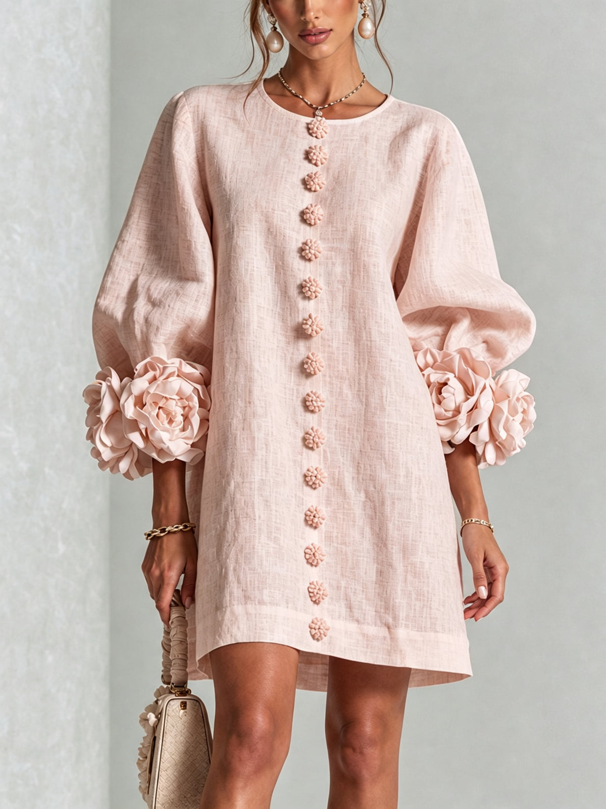 Relaxed Long Sleeve Mini Shift Dress