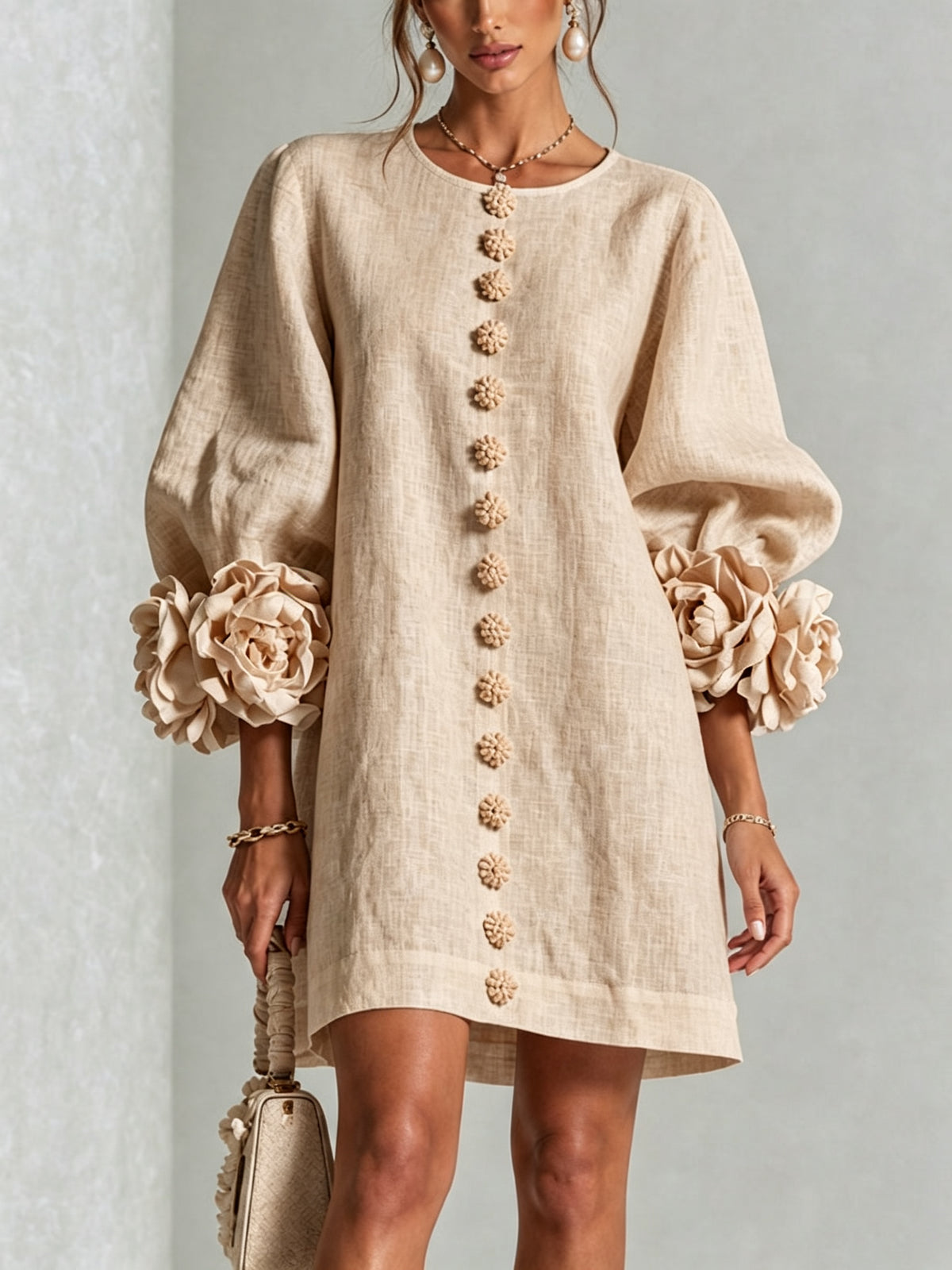 Relaxed Long Sleeve Mini Shift Dress