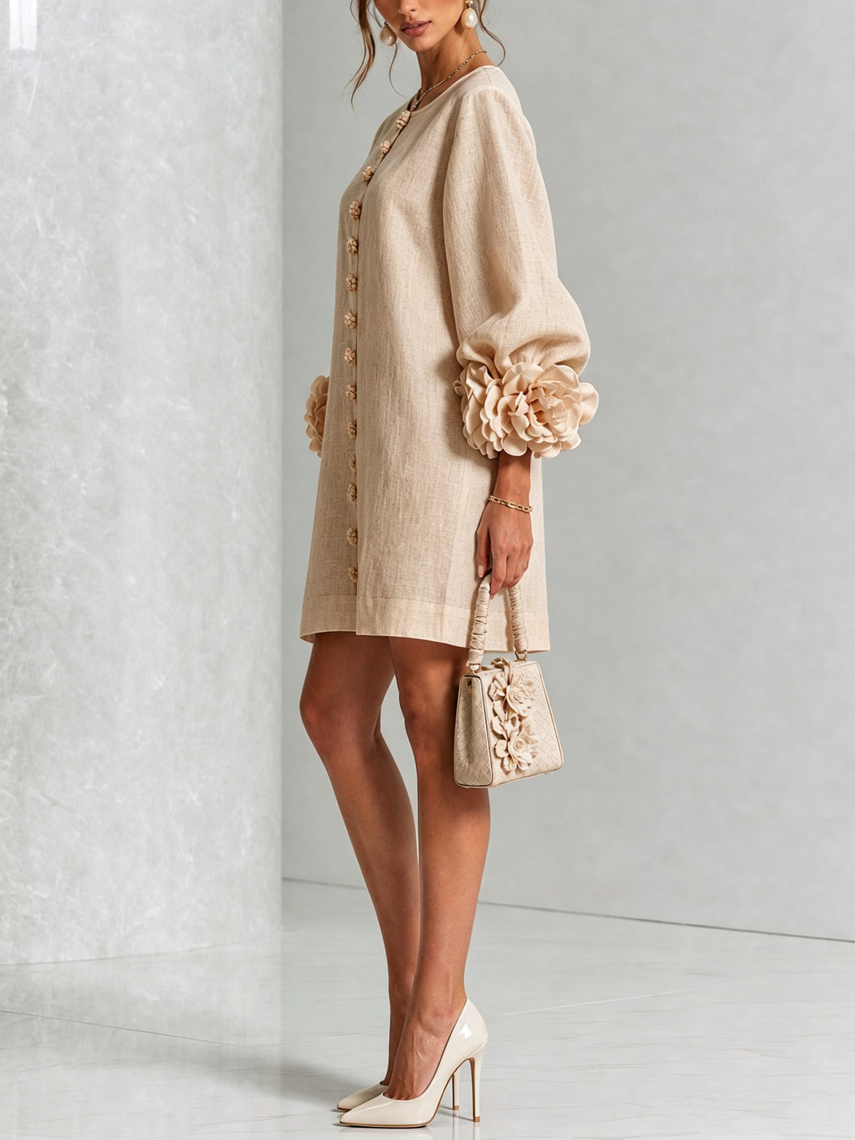 Relaxed Long Sleeve Mini Shift Dress