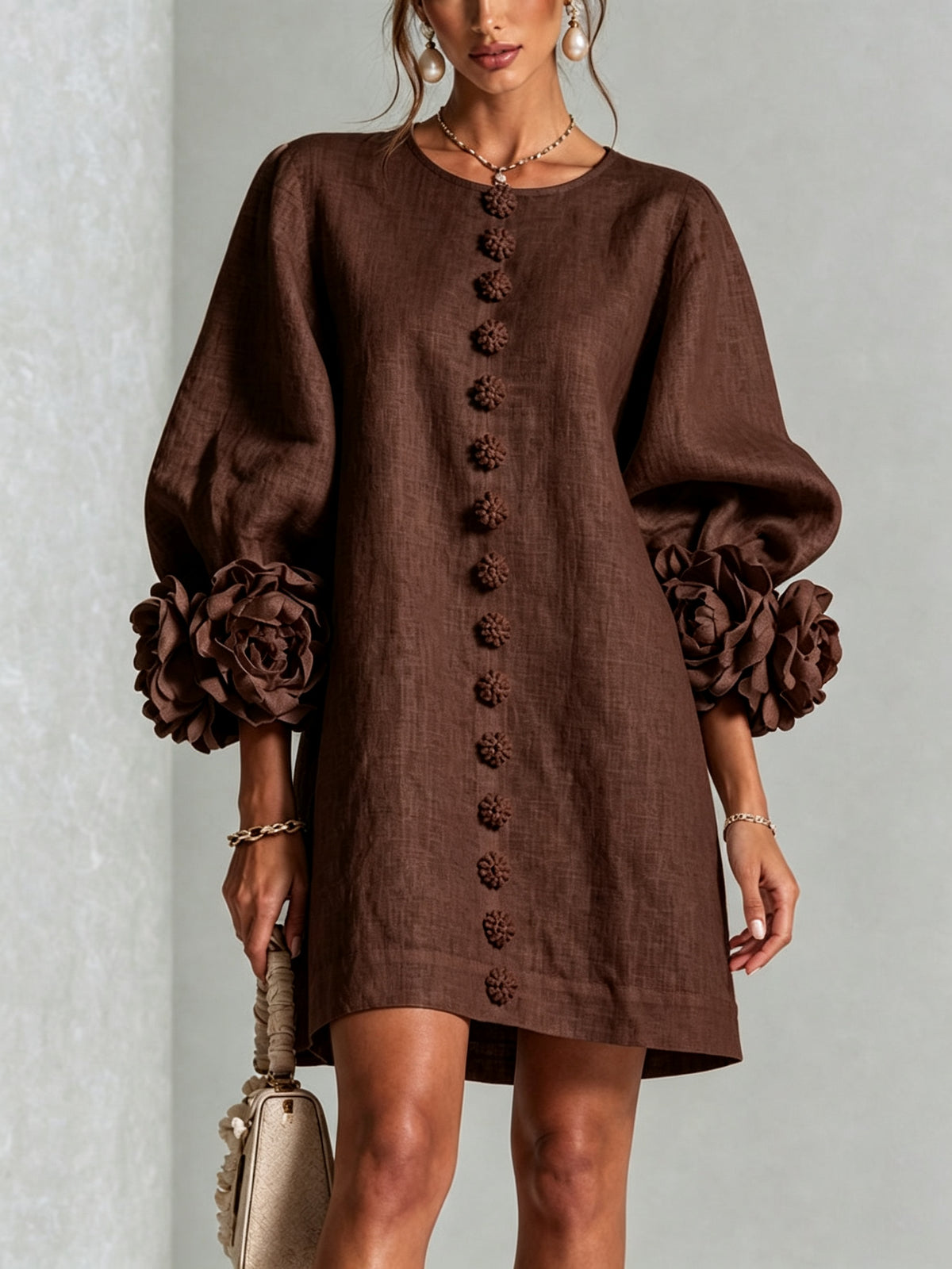Relaxed Long Sleeve Mini Shift Dress
