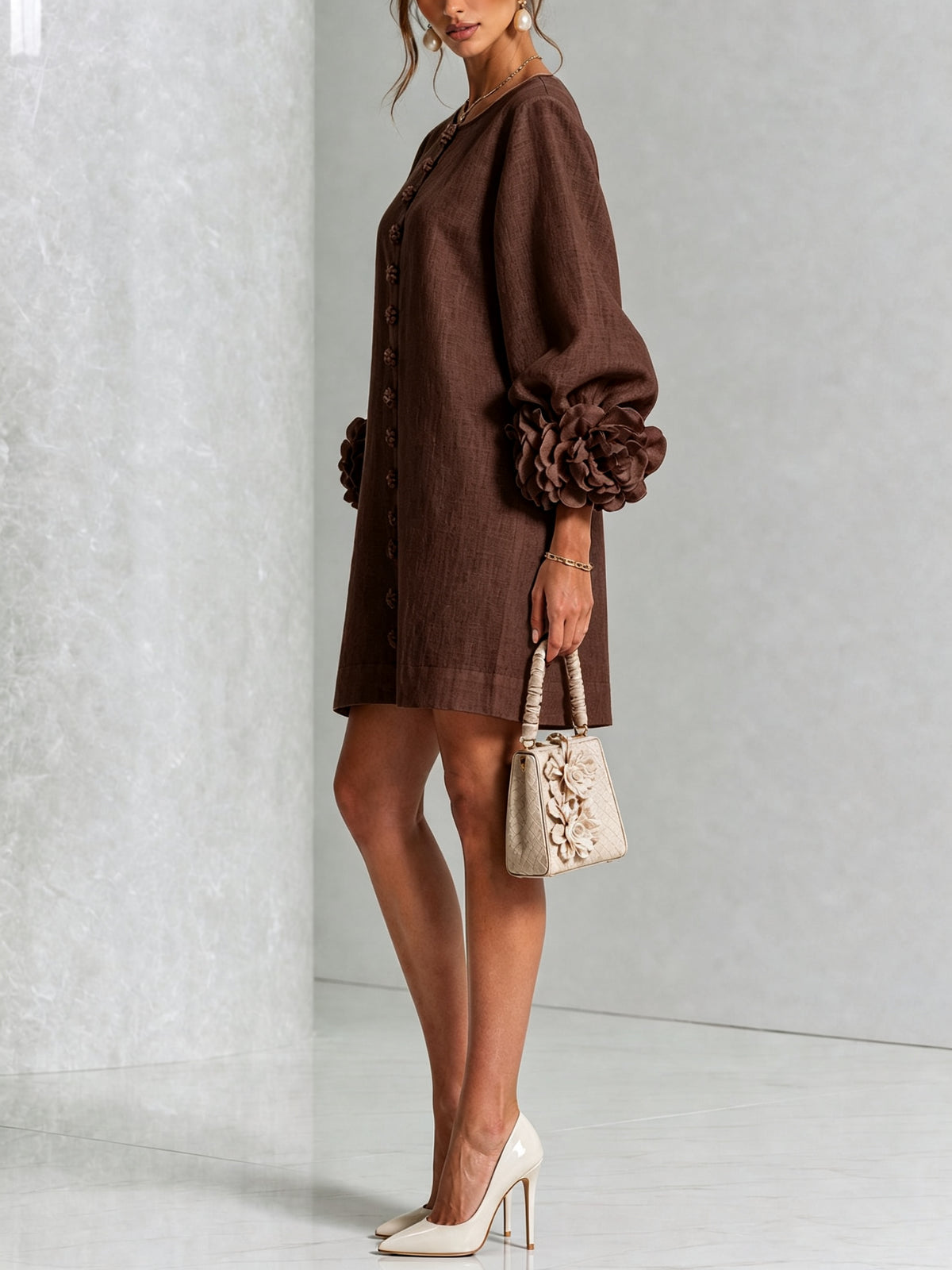 Relaxed Long Sleeve Mini Shift Dress
