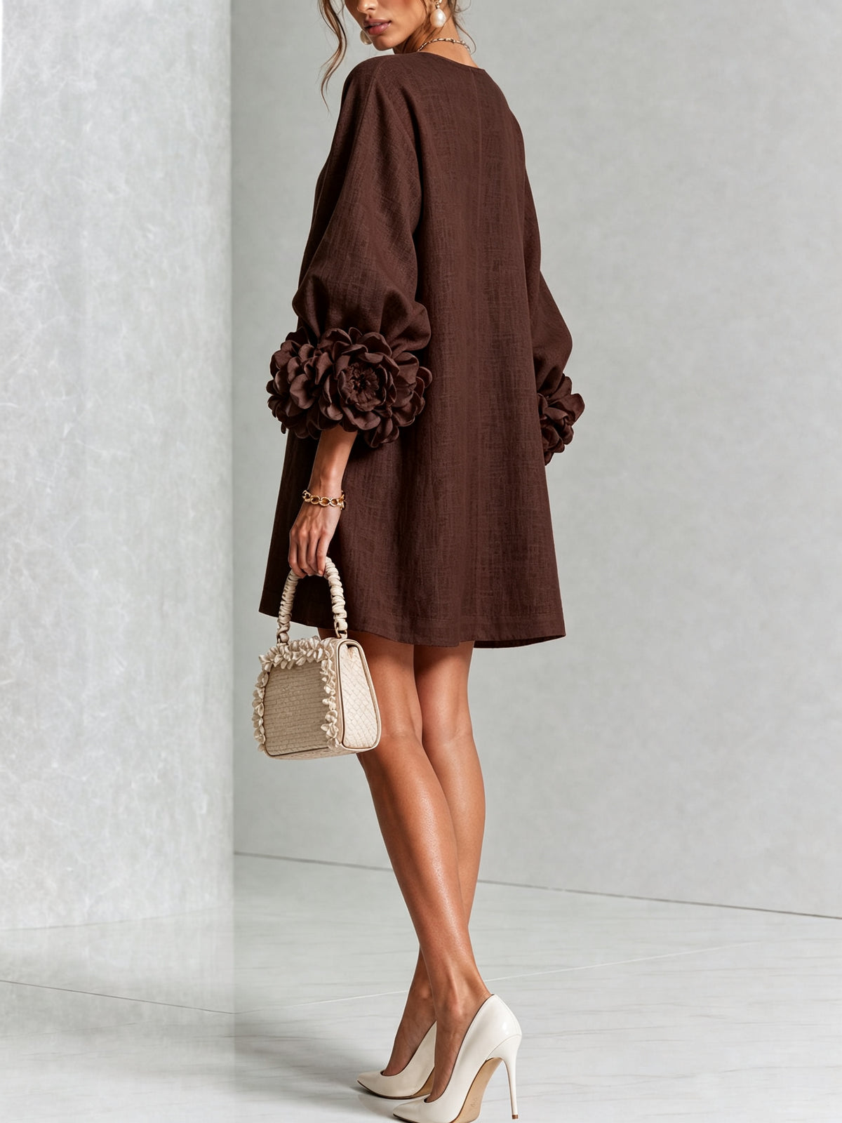 Relaxed Long Sleeve Mini Shift Dress