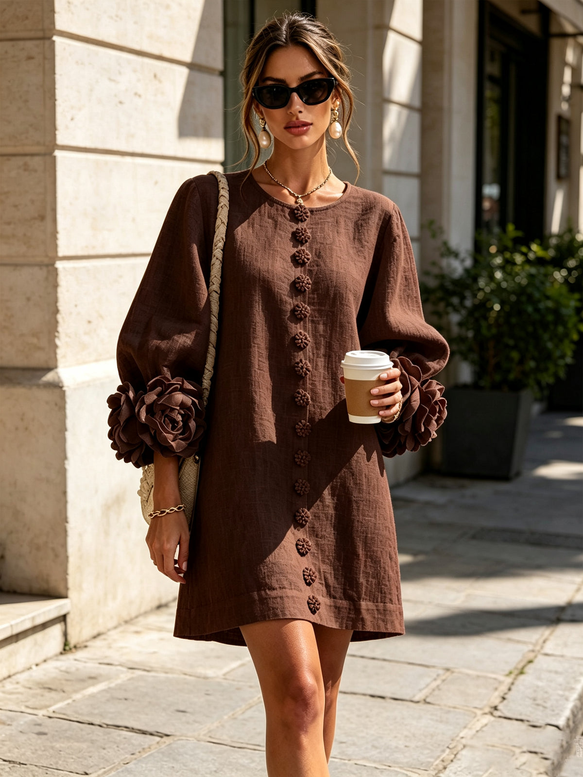 Relaxed Long Sleeve Mini Shift Dress