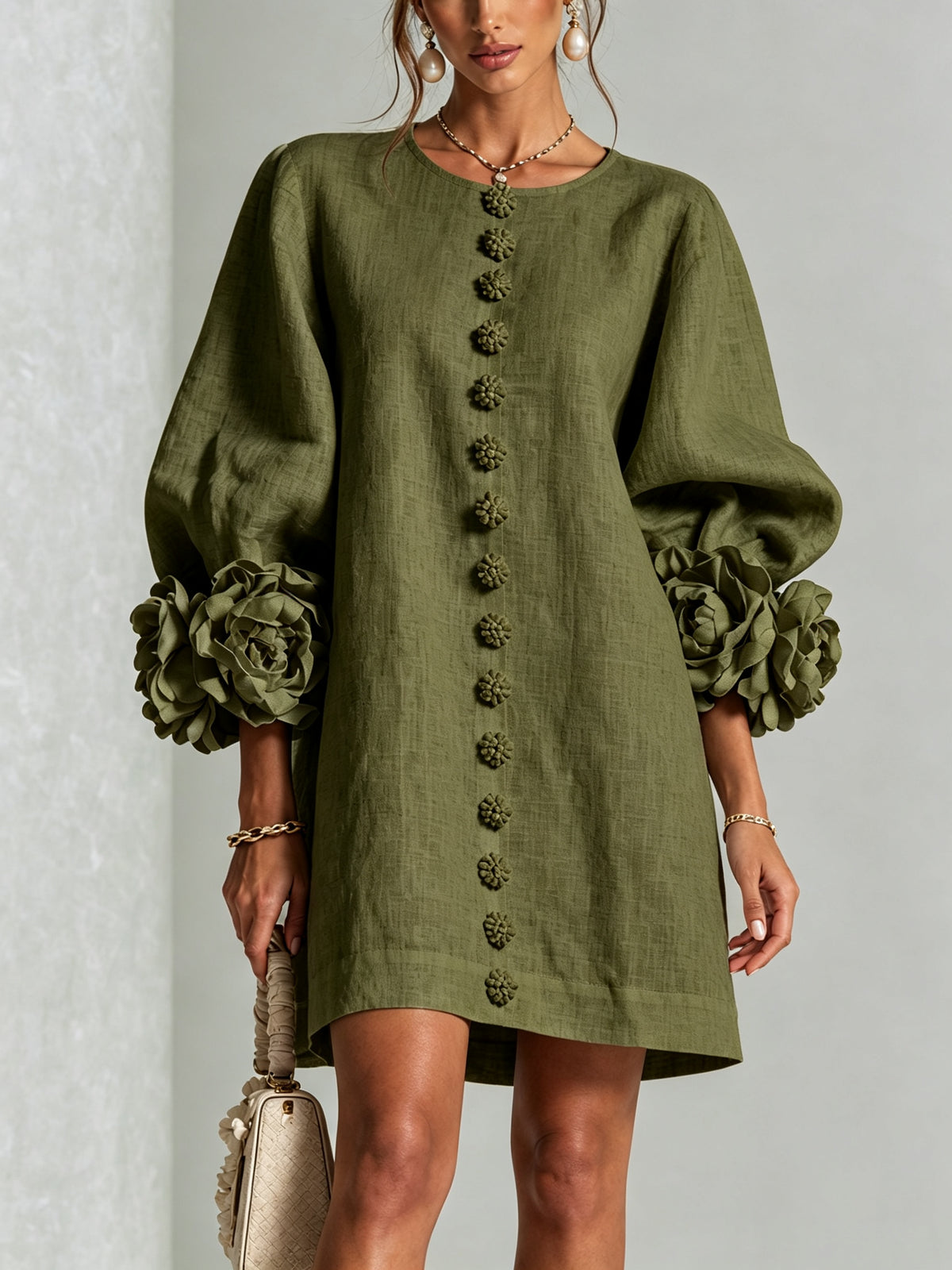 Relaxed Long Sleeve Mini Shift Dress