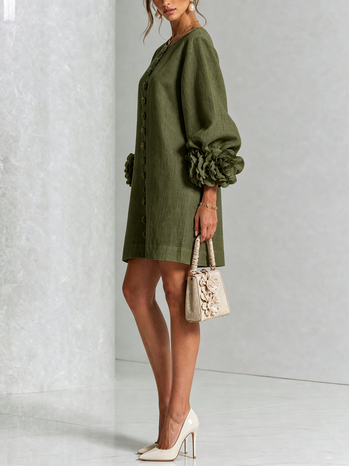 Relaxed Long Sleeve Mini Shift Dress