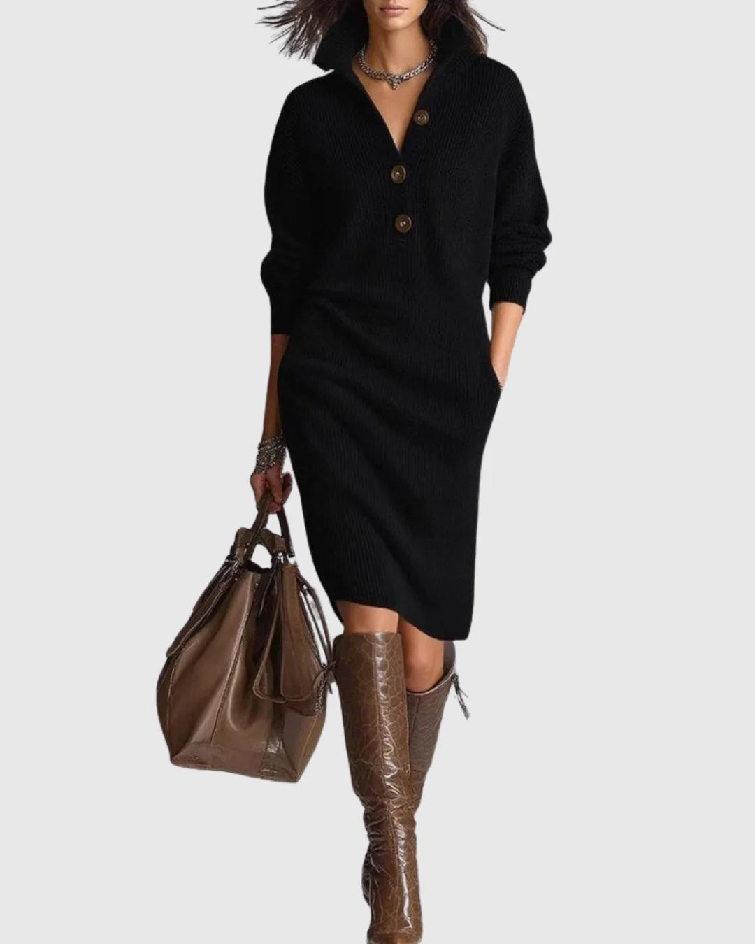 Ribbed Wool Knit Midi Dress