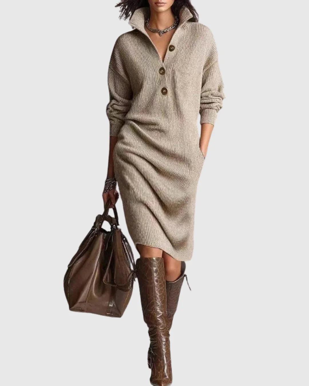 Ribbed Wool Knit Midi Dress