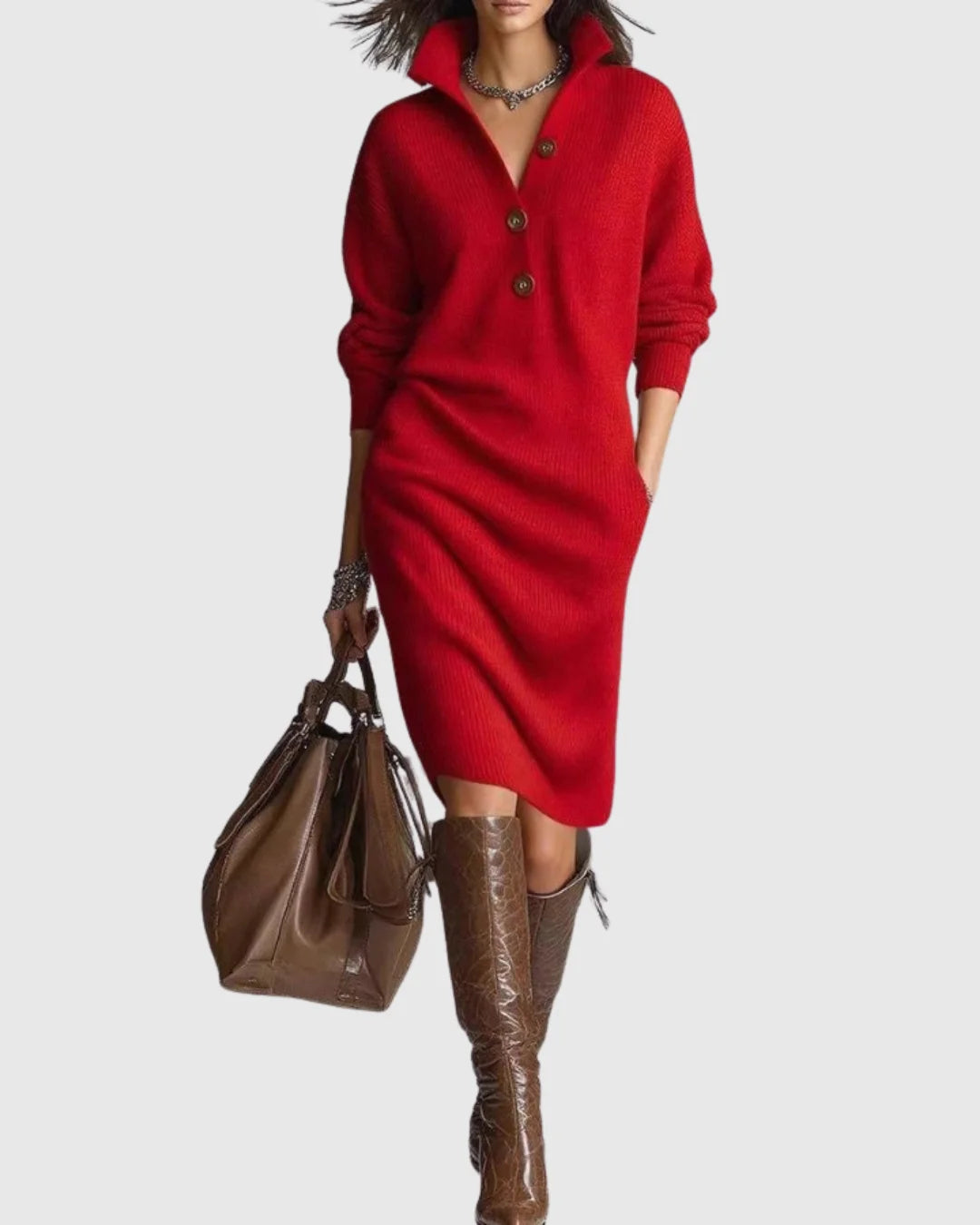 Ribbed Wool Knit Midi Dress