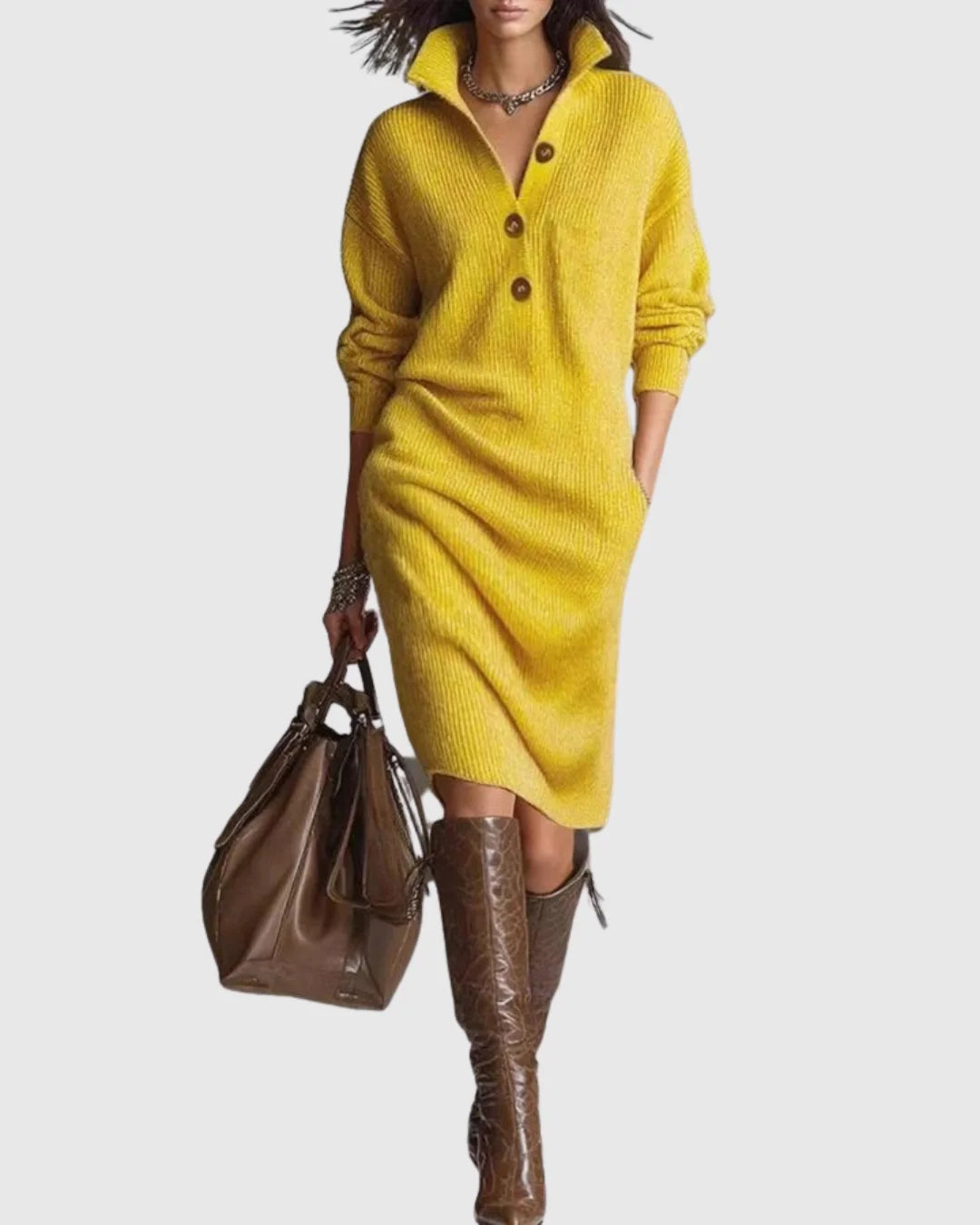 Ribbed Wool Knit Midi Dress