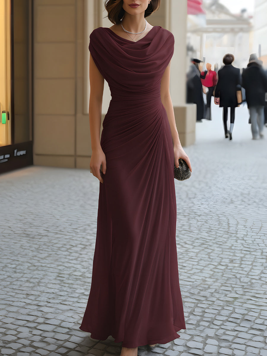 Sleeveless Cowl Neck Wedding Guest Maxi Dress