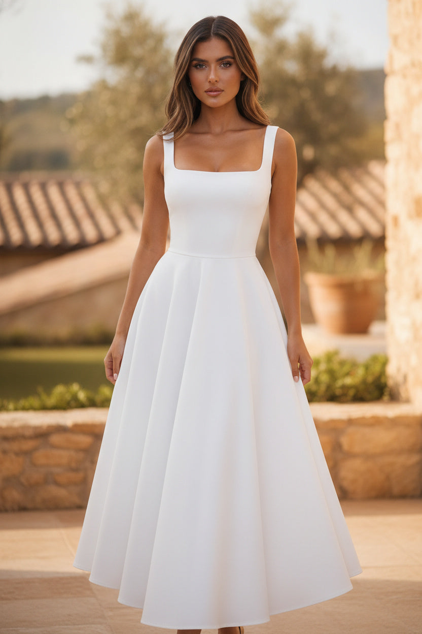 Sleeveless Square Neck A-Line Midi Dress