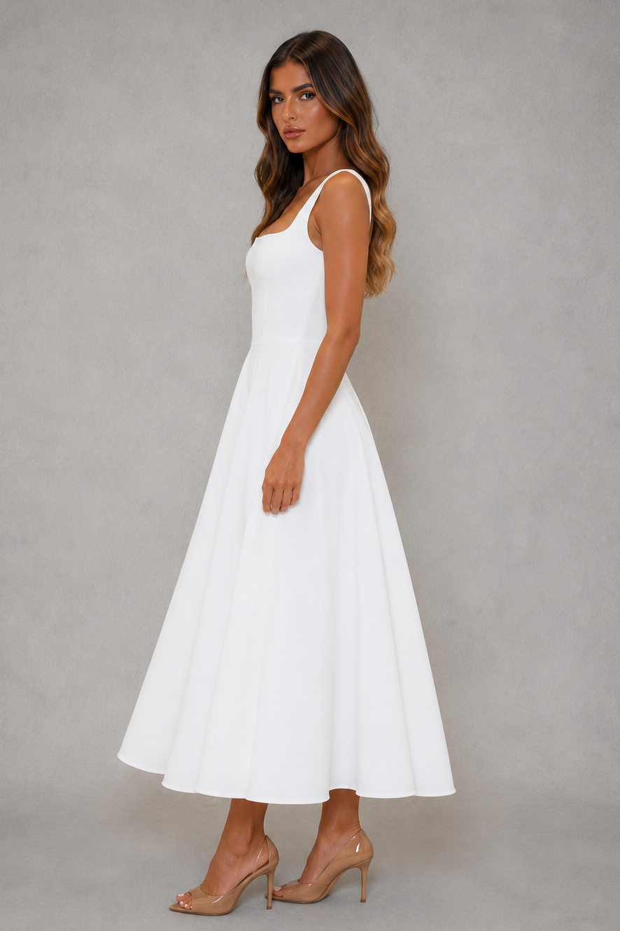 Sleeveless Square Neck A-Line Midi Dress
