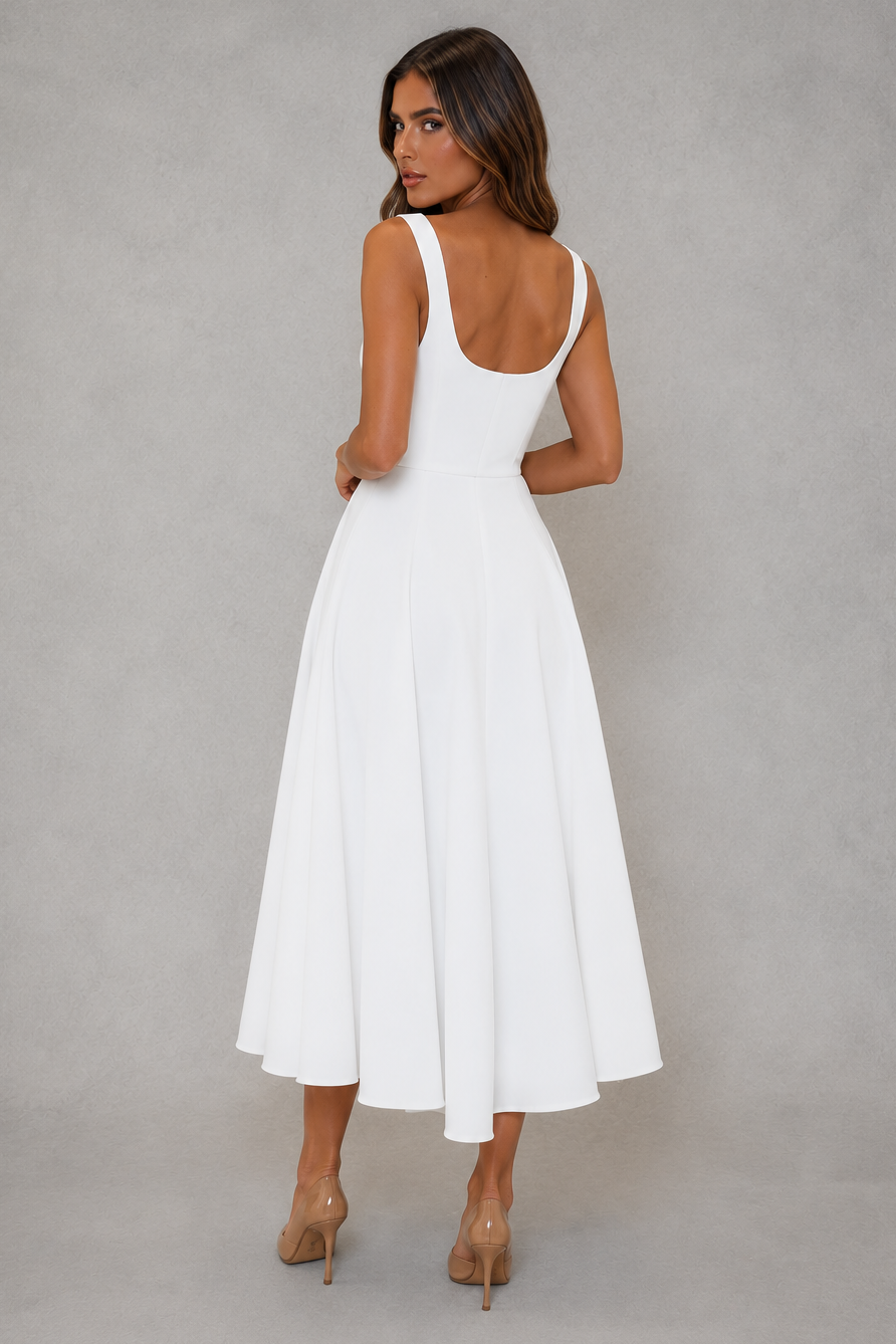 Sleeveless Square Neck A-Line Midi Dress