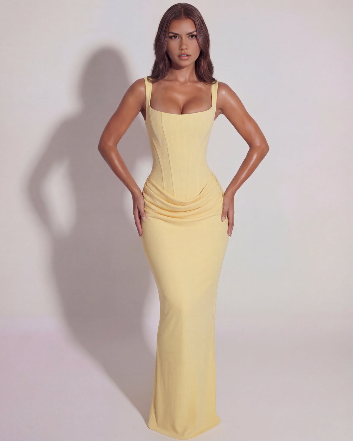 Sleeveless Square Neck Bodycon Maxi Dress