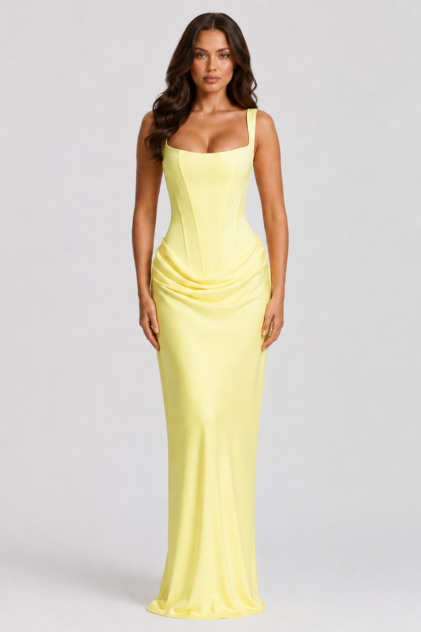 Sleeveless Square Neck Corset Maxi Dress