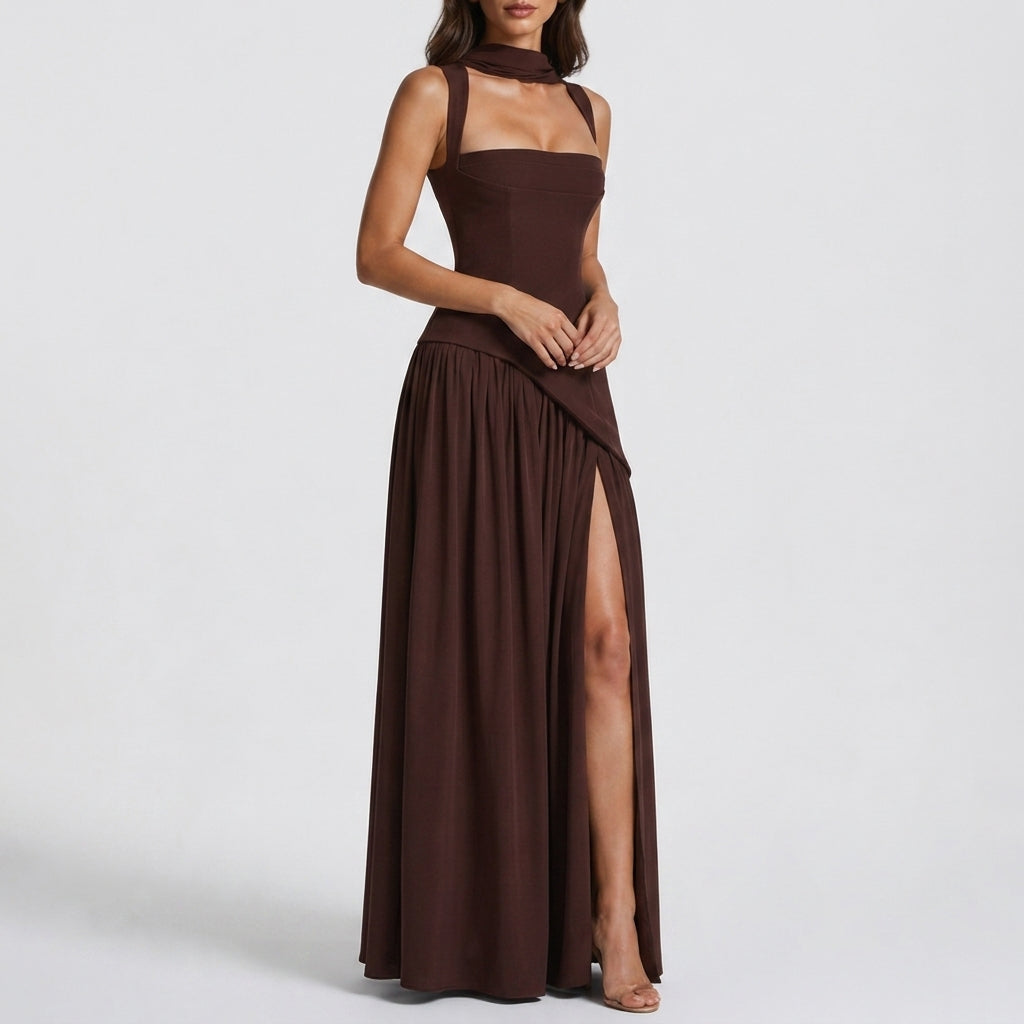 Sleeveless Square Neck Satin Maxi Dress