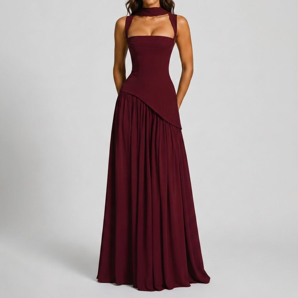 Sleeveless Square Neck Satin Maxi Dress