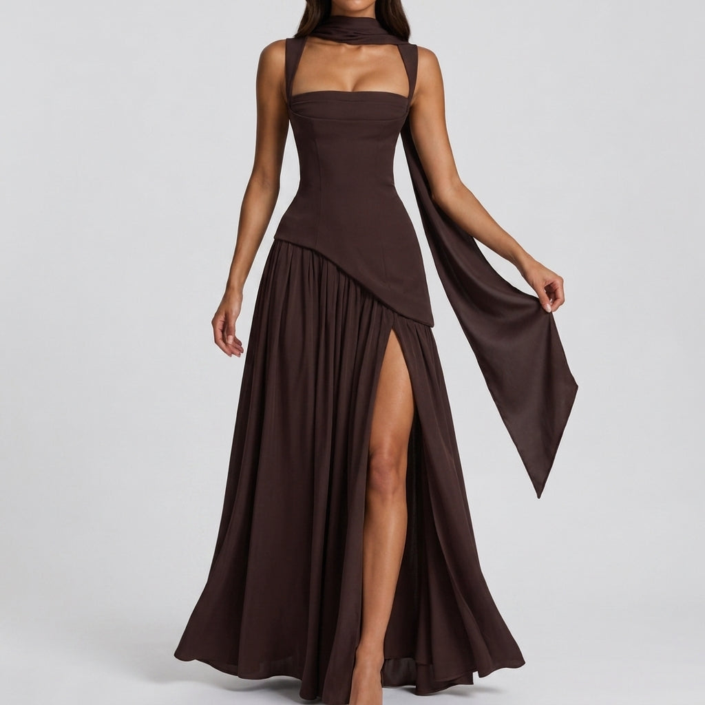 Sleeveless Square Neck Satin Maxi Dress