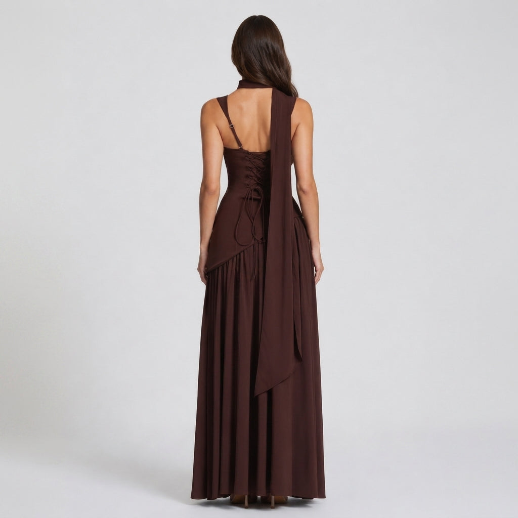 Sleeveless Square Neck Satin Maxi Dress