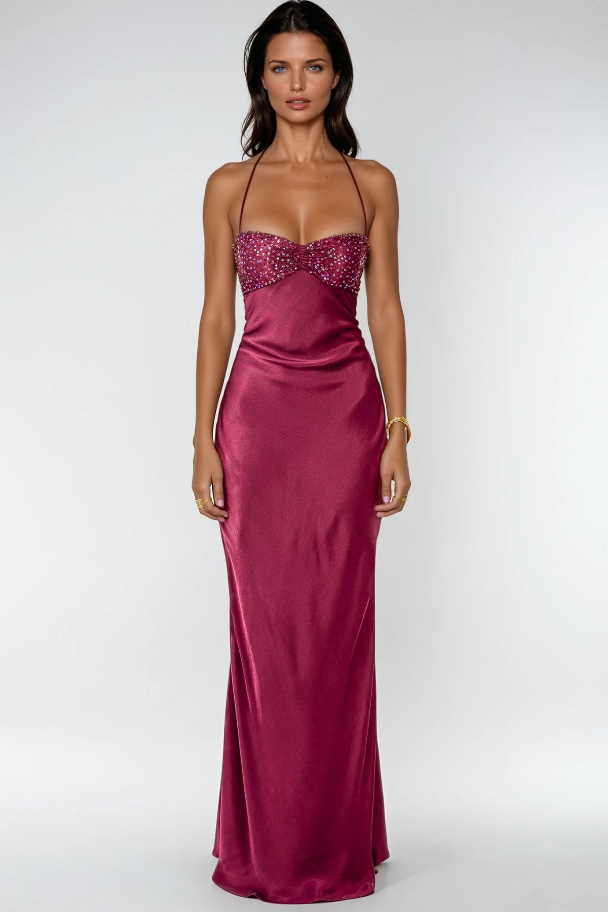 Sleeveless Sweetheart Neck Satin Maxi Dress