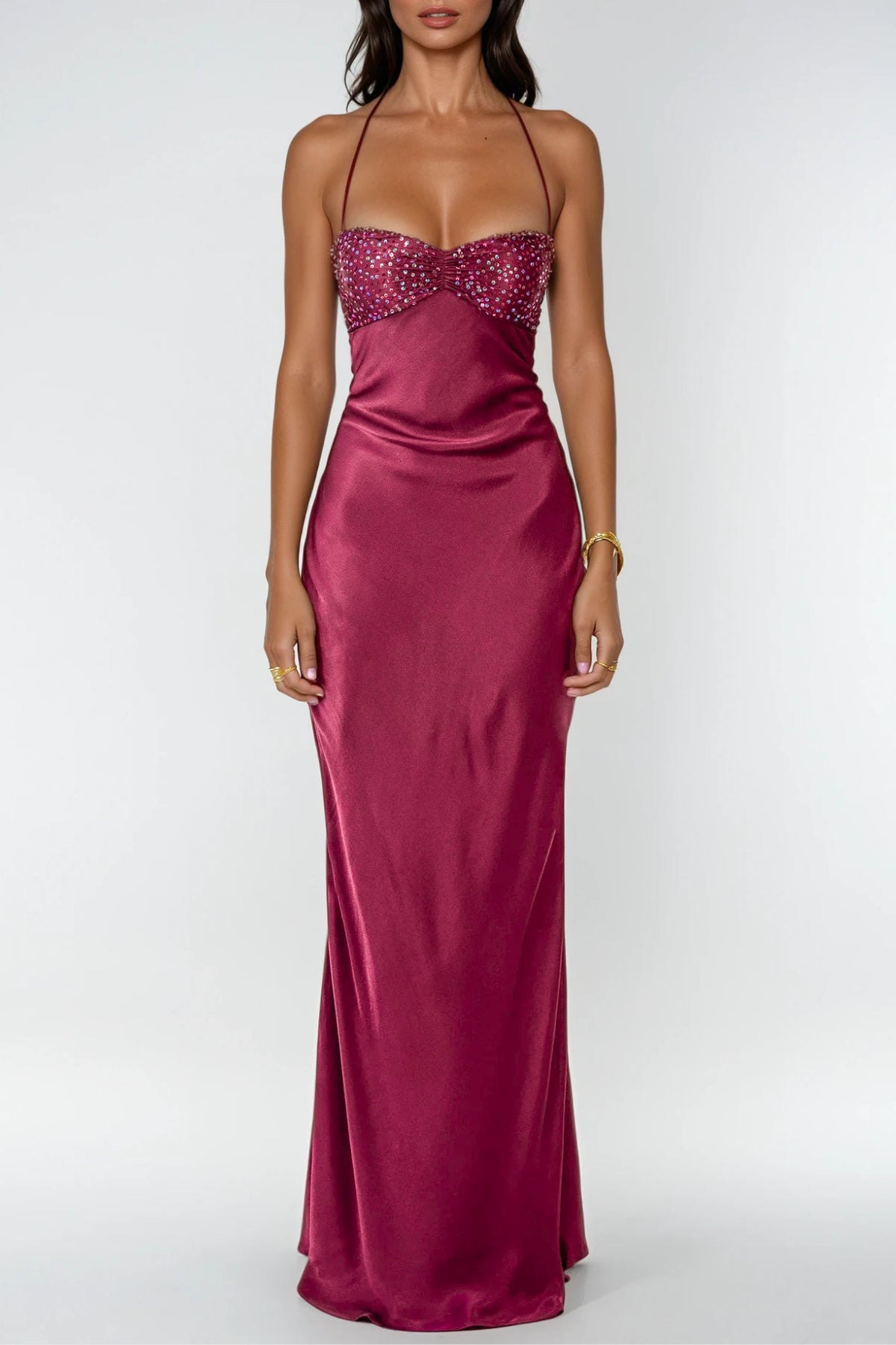 Sleeveless Sweetheart Neck Satin Maxi Dress