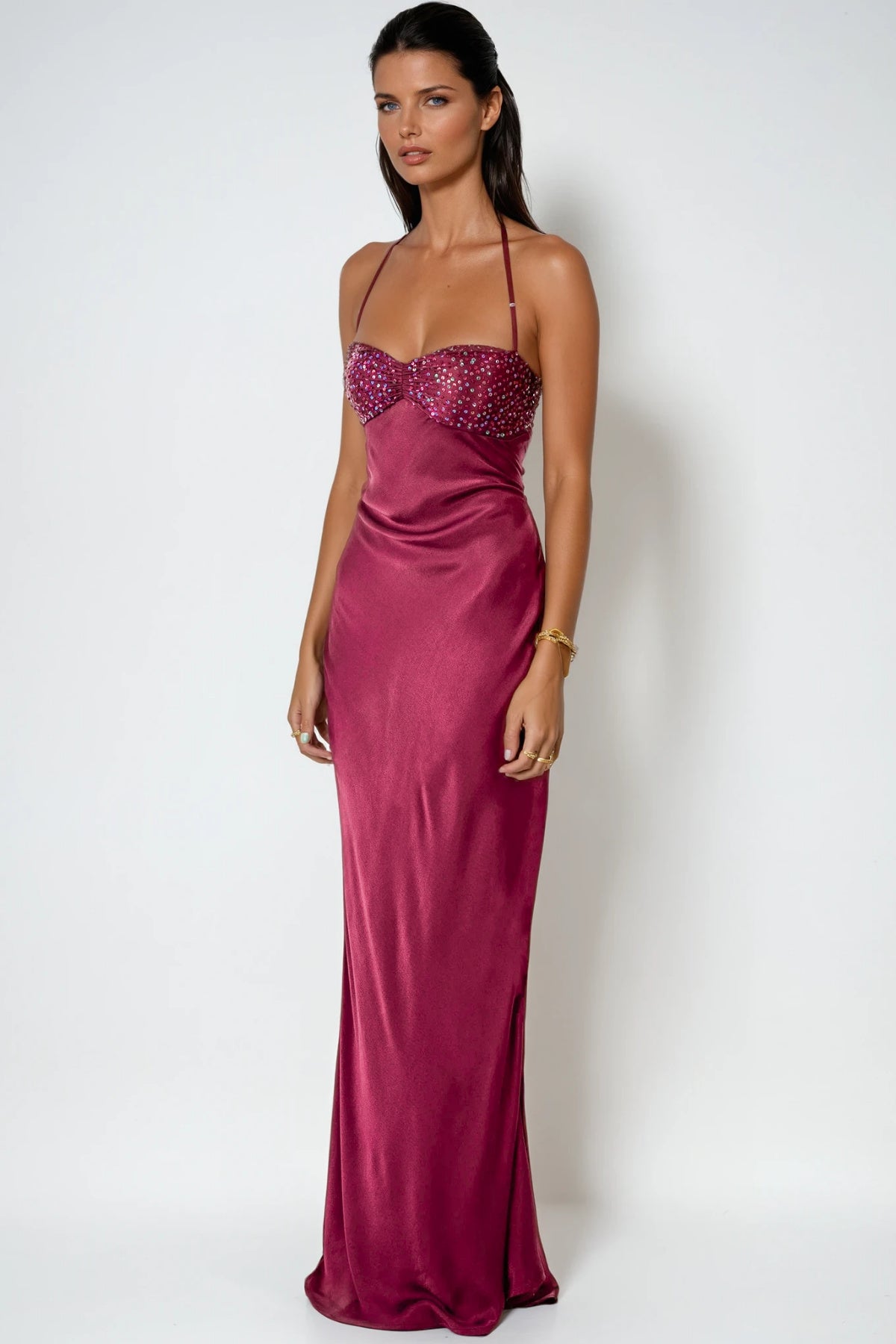 Sleeveless Sweetheart Neck Satin Maxi Dress