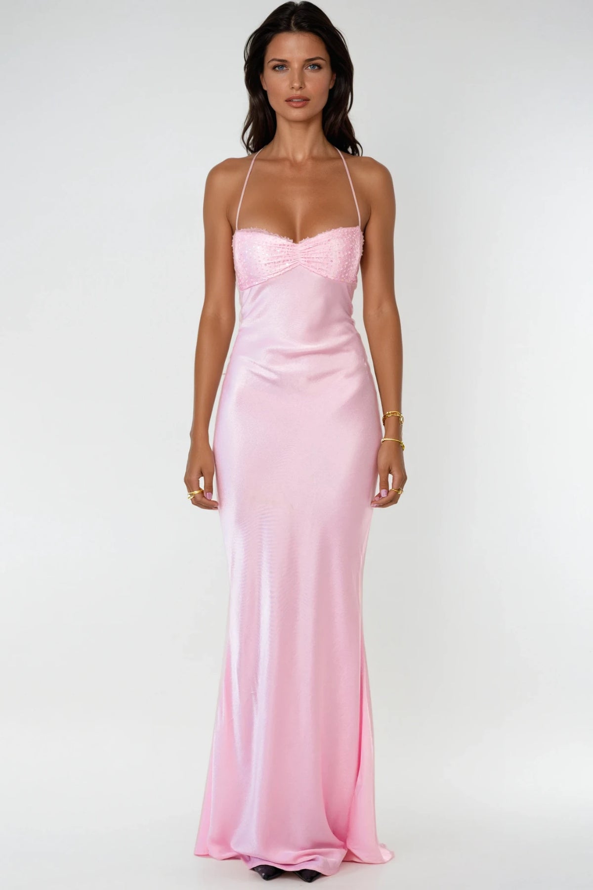 Sleeveless Sweetheart Neck Satin Maxi Dress
