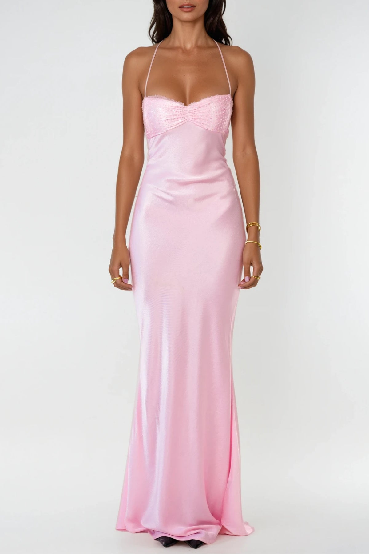 Sleeveless Sweetheart Neck Satin Maxi Dress