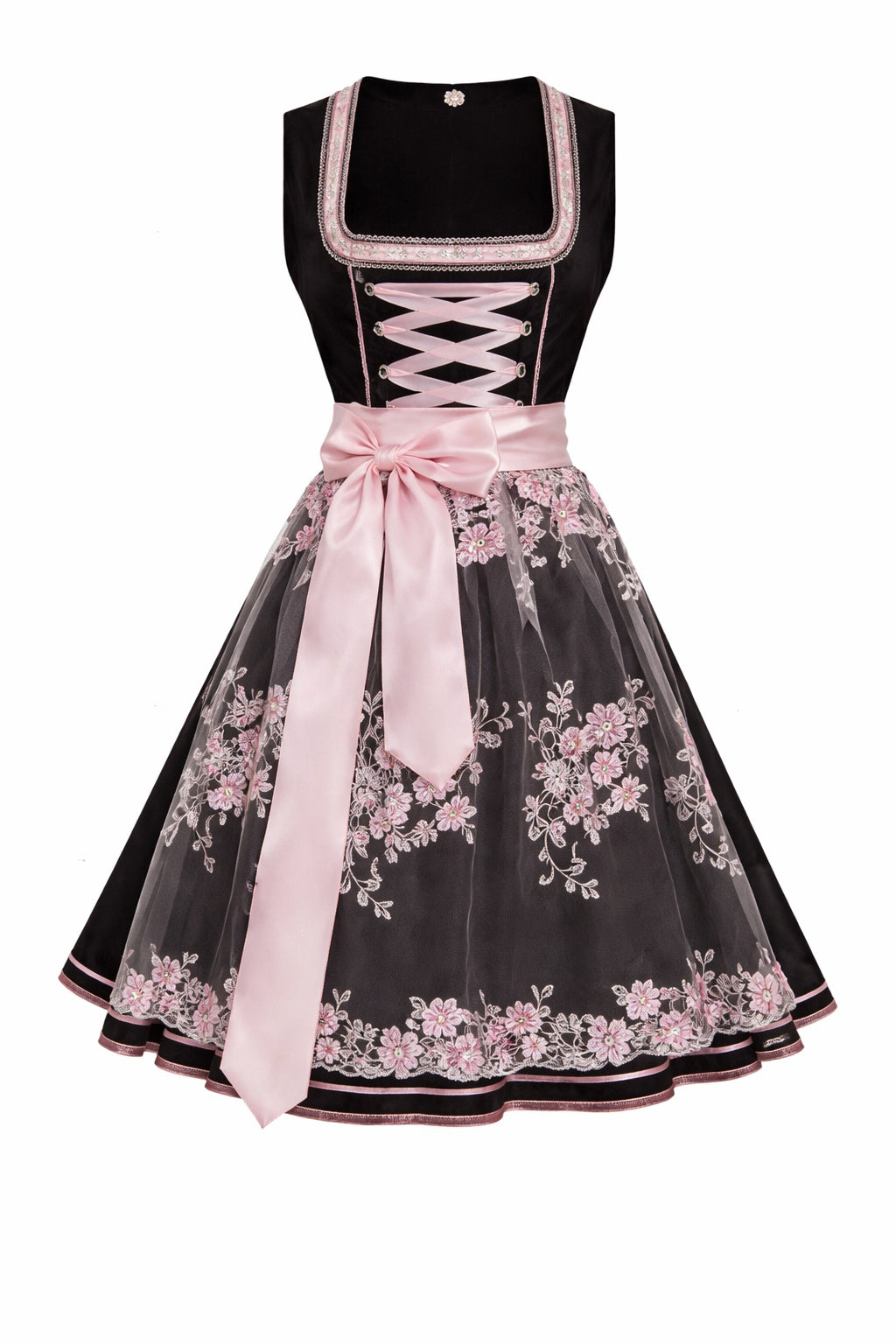 Square Neck Lace-Up Embroidered Dress