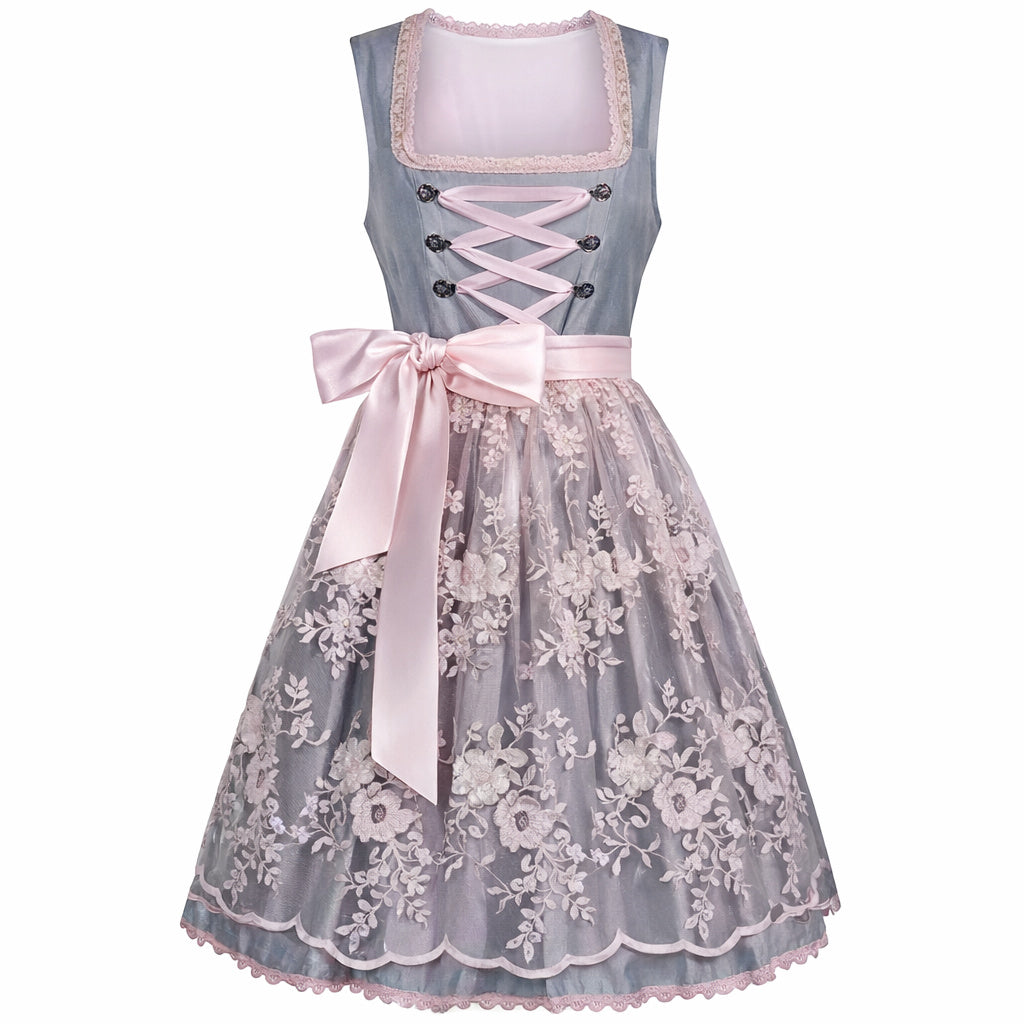 Square Neck Lace-Up Embroidered Dress