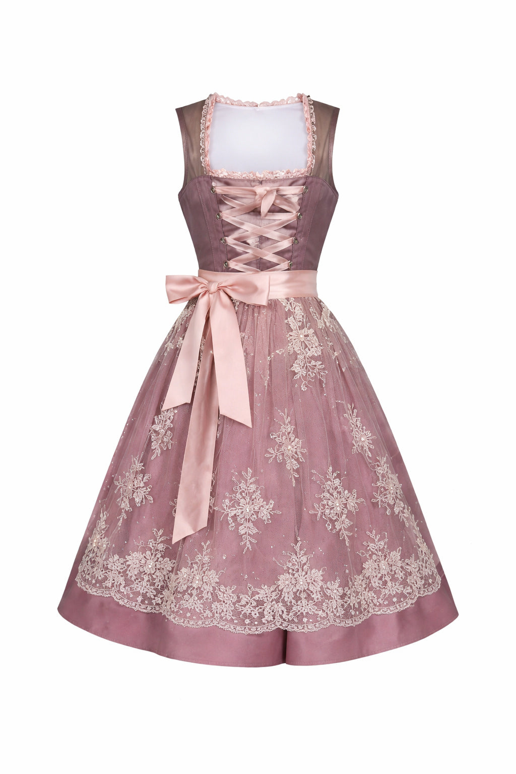 Square Neck Lace-Up Embroidered Dress
