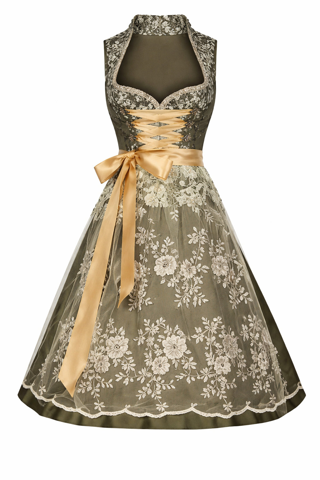Square Neck Lace-Up Embroidered Dress