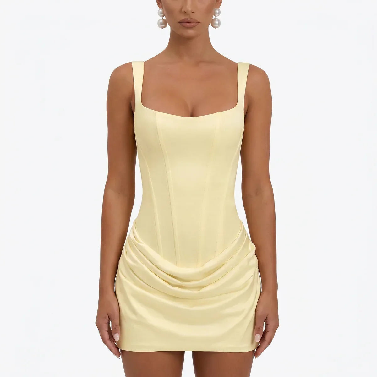 Square Neck Satin Mini Bodycon Dress