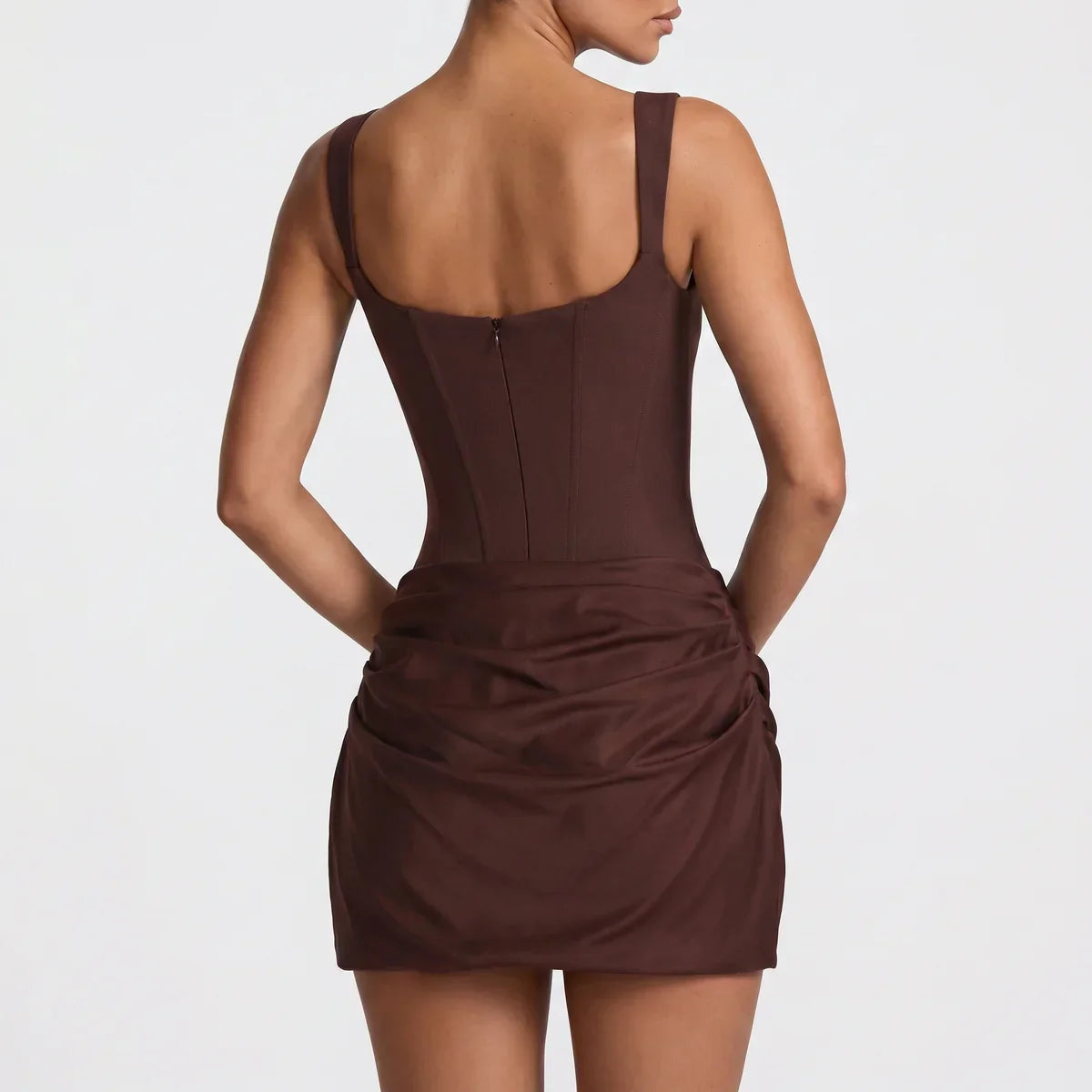 Square Neck Satin Mini Bodycon Dress
