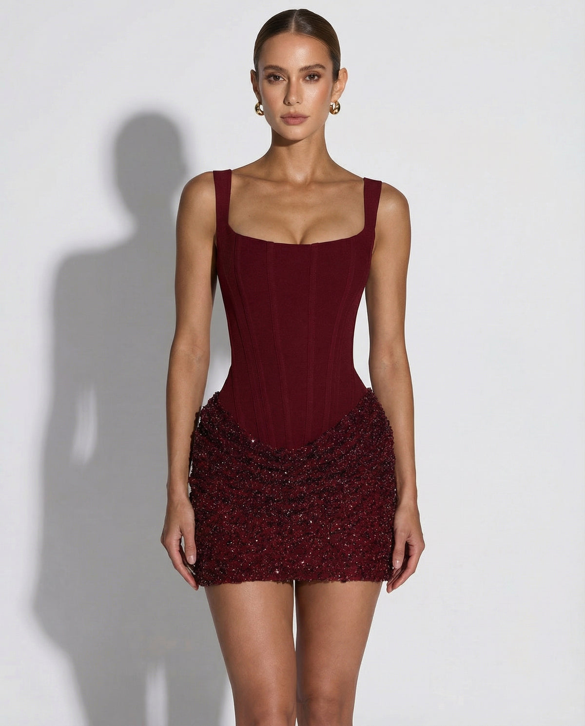 Square Neck Zip-Up Bodycon Mini Dress