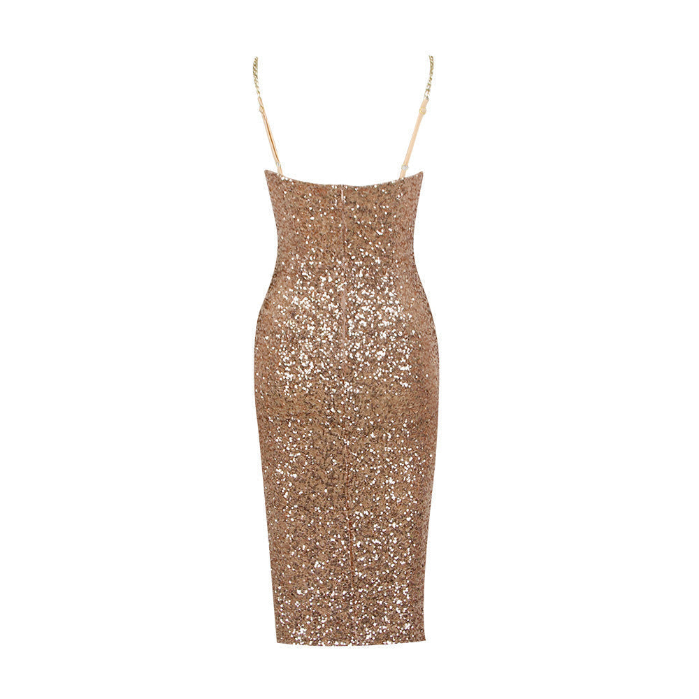 Strapless Sequin Bodycon Midi Dress