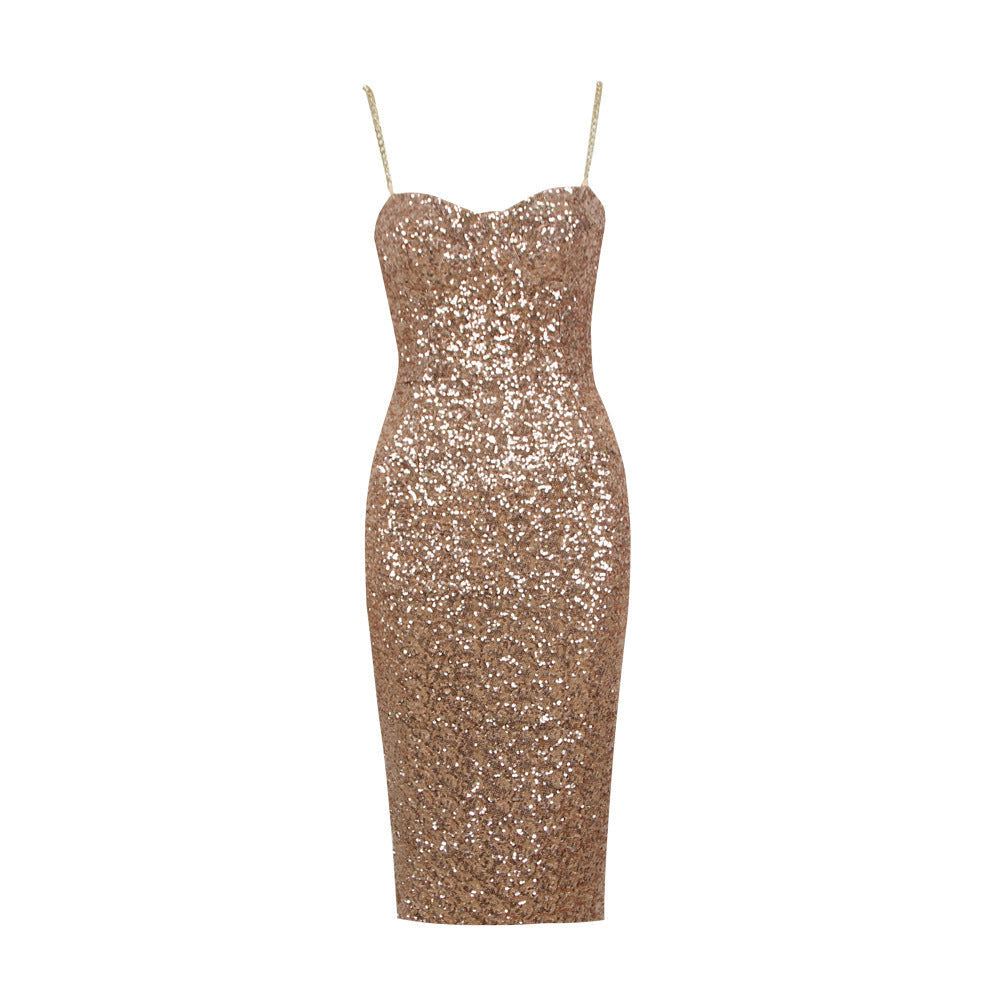 Strapless Sequin Bodycon Midi Dress